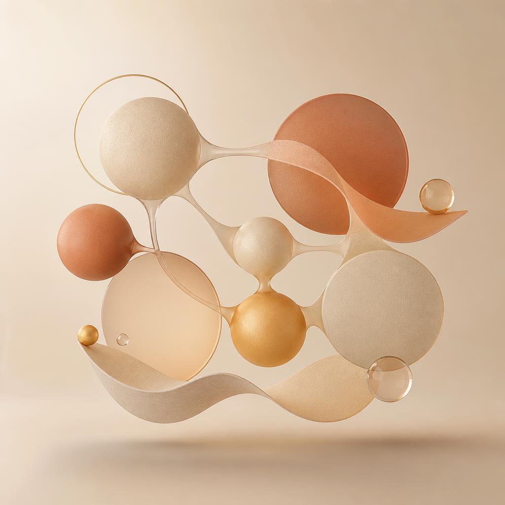 Abstracte 3D-compositie van verbonden vormen, AI voor gelijkheid